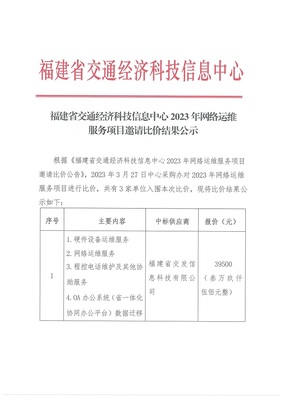 福建省交通经济科技信息中心2023年网络运维服务项目邀请比价结果公示评析